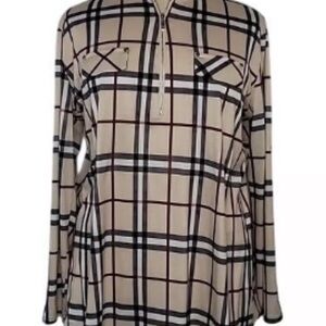 Women’s Plaid Houndstooth Zip Tunic Blouse Top Long 3/4 Sleeve -Size 2XL- NWOT